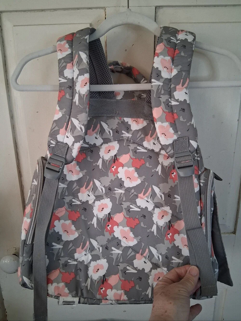 Bananafish Floral Gray, Pink, White Baby Diaper Bag Backpack with Changing Pad